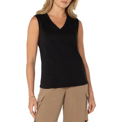 Liverpool Los Angeles V-neck Sleeveless Stretch Cotton Top In Black