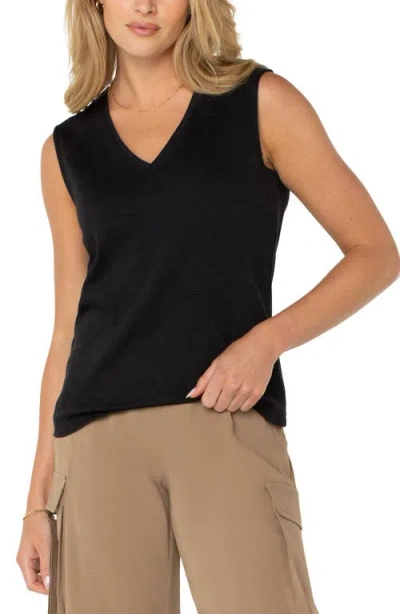 Liverpool Los Angeles V-neck Sleeveless Stretch Cotton Top In Black