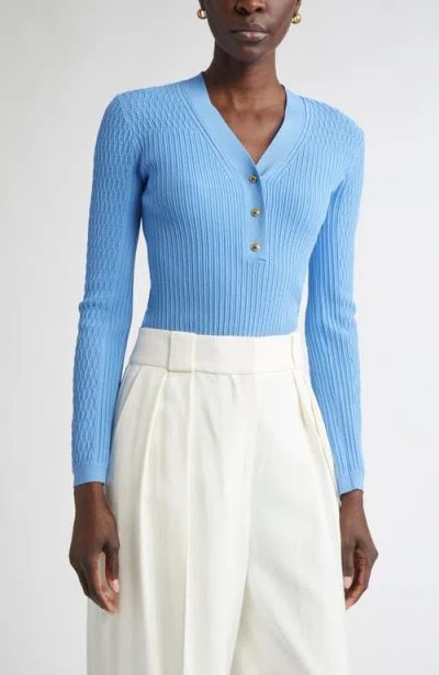 St John St. John Collection Mixed Stitch Fine Gauge Henley Sweater In Blue