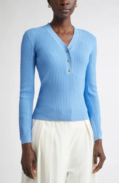 St John St. John Collection Mixed Stitch Fine Gauge Henley Sweater In Blue
