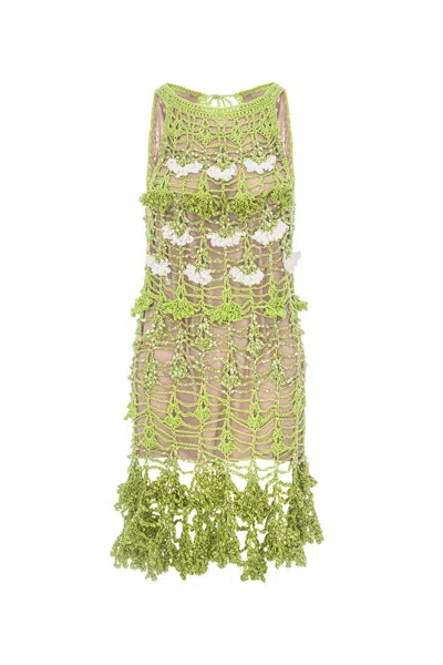 Andreeva Women's Chrysanthemum Mini Green Handamade Crochet Dress In Green