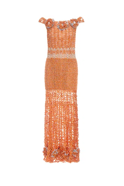 Andreeva Women's Orange Chrysanthemum Handmade Maxi Crochet Dress In Orange