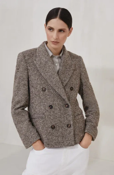 Brunello Cucinelli Wool Double-breasted Jacket With Front Pockets In Gray