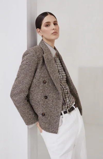 Brunello Cucinelli Wool Double-breasted Jacket With Front Pockets In Gray