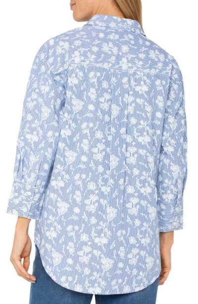 Liverpool Los Angeles Floral Stripe Cotton Poplin Button Up Shirt In Blue