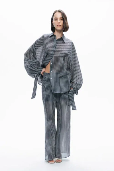 Nocturne Shirt With Tie Sleeve Detail In Gray