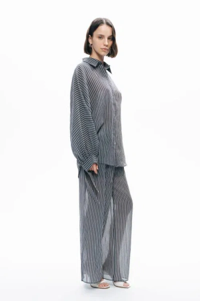 Nocturne Shirt With Tie Sleeve Detail In Gray