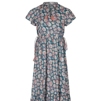 La Mandarine Women's Summer Cotton Maxi Dress, Boho Beach Dress, Maresa Block Printed Cotton Summer Dress