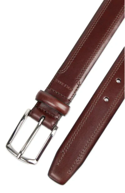 Cole Haan Fes Stitch Leather Belt In Burgundy