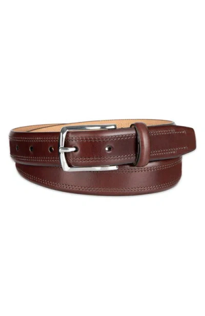 Cole Haan Fes Stitch Leather Belt In Burgundy