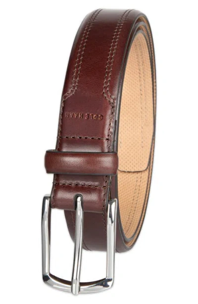 Cole Haan Fes Stitch Leather Belt In Burgundy