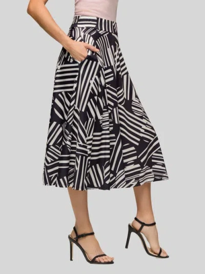 24seven Comfort Apparel Geometric Print Elastic Waist Pocket Midi Skirt In Black