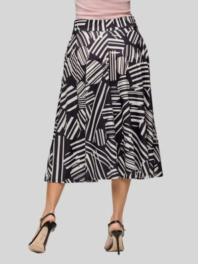 24seven Comfort Apparel Geometric Print Elastic Waist Pocket Midi Skirt In Black