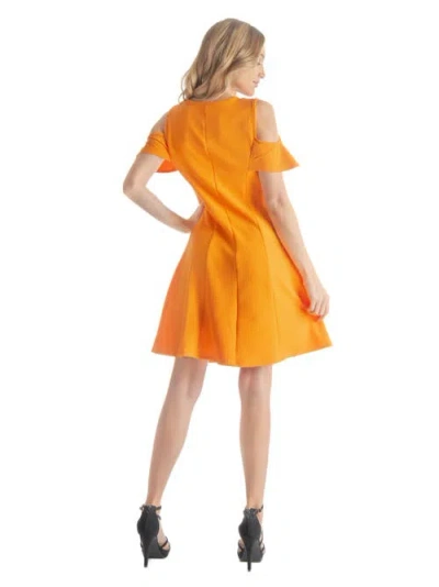 24seven Comfort Apparel Ruffle Cold Shoulder A Line Knee Length Dress In Orange