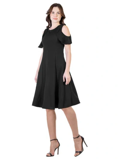24seven Comfort Apparel Ruffle Cold Shoulder A Line Knee Length Dress In Multi