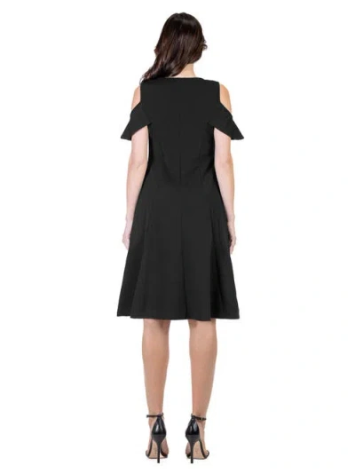 24seven Comfort Apparel Ruffle Cold Shoulder A Line Knee Length Dress In Multi