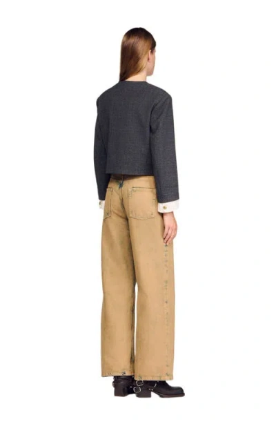 Sandro Rhinestone Tailored Jacket In Burgundy