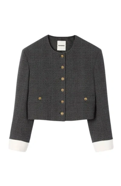 Sandro Rhinestone Tailored Jacket In Burgundy