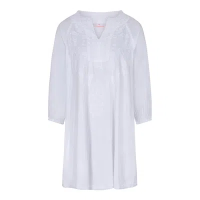 La Mandarine Women's Kaftan, White Embroidered Kaftan, Boho White Embroidered Beach Kaftan. Handmade Beach Coveru
