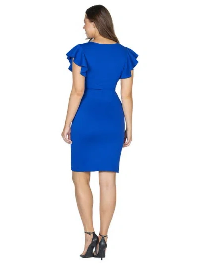 24seven Comfort Apparel V-neck Ruffle Sleeve Knee Length Dress In Blue