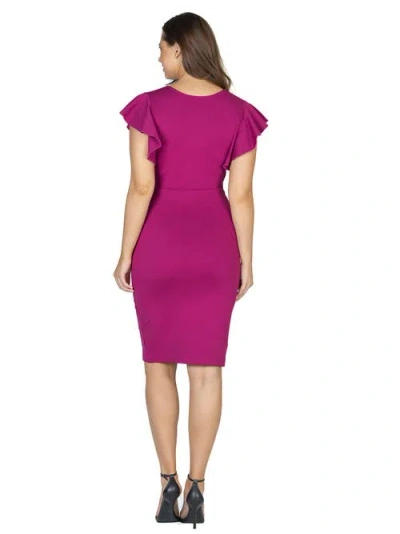 24seven Comfort Apparel Women's V-neck Ruffle Sleeve Knee Length Dress In Purple