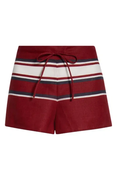 Faithfull The Brand Miel Stripe Linen Drawstring Shortsi In Burgundy