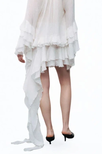Nocturne Ruffle Asymmetric Mini Skirt In White