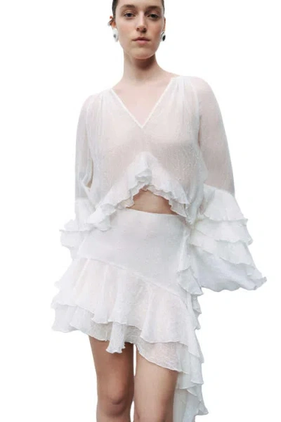Nocturne Ruffle Asymmetric Mini Skirt In White