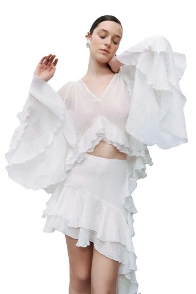 Nocturne Ruffle Asymmetric Mini Skirt In White