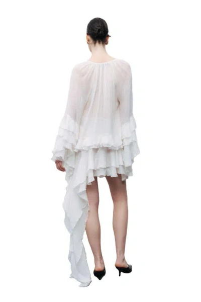 Nocturne Ruffle Asymmetric Mini Skirt In White