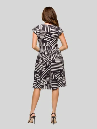24seven Comfort Apparel Cap Sleeve Black And White V-neck Knee Length Pocket Dress In Black