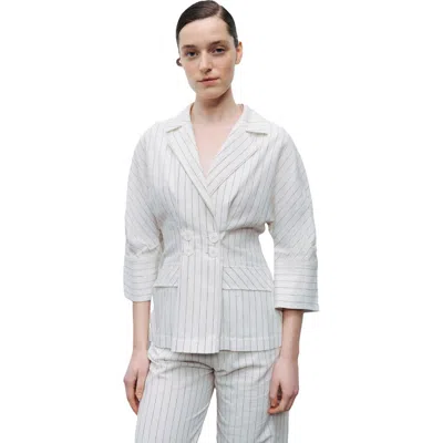Nocturne Striped Linen Jacket In White