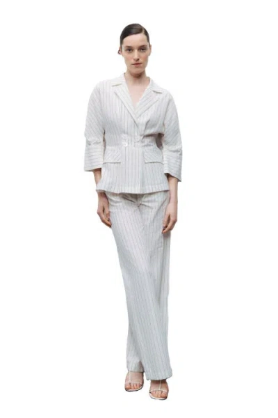 Nocturne Striped Linen Jacket In White
