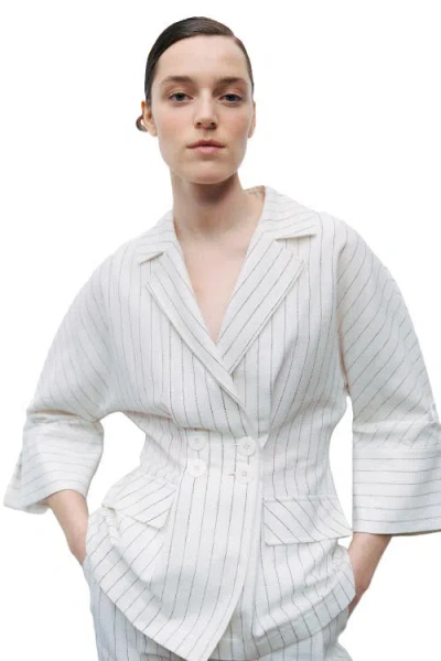 Nocturne Striped Linen Jacket In White