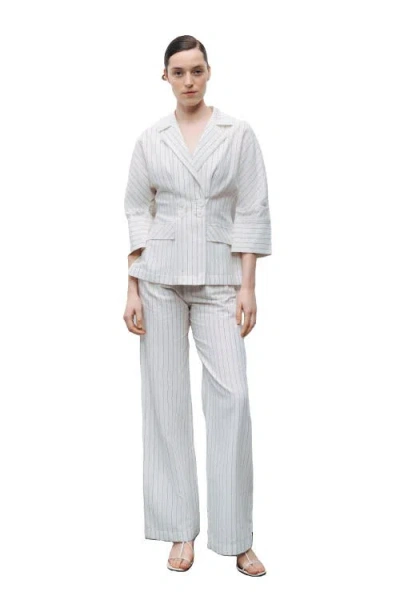 Nocturne Striped Linen Jacket In White