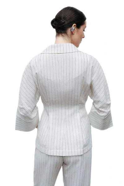 Nocturne Striped Linen Jacket In White