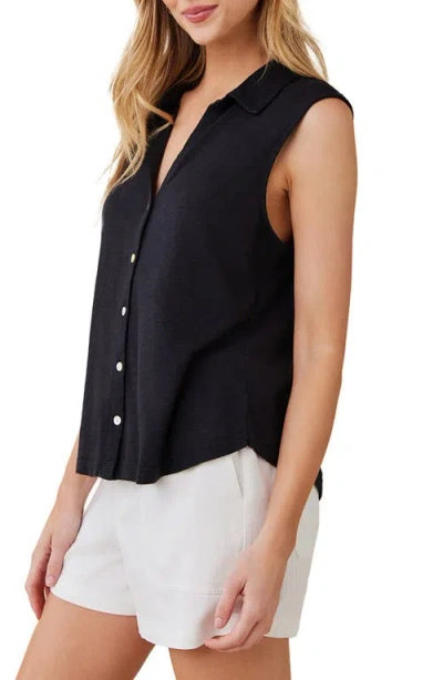 Bella Dahl Sleeveless Button-up Slub Knit Top In Black