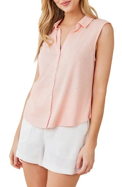 Bella Dahl Sleeveless Button-up Slub Knit Top In Pink