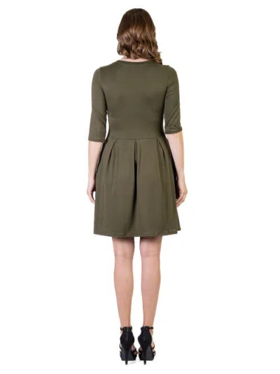 24seven Comfort Apparel Three Quarter Sleeve Fit And Flare Mini Dress In Green