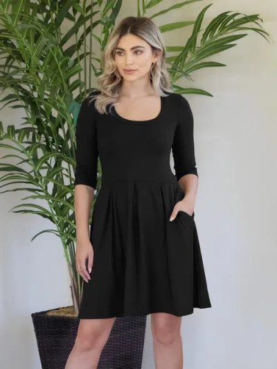 24seven Comfort Apparel Three Quarter Sleeve Fit And Flare Mini Dress In Green
