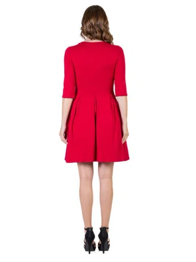 24seven Comfort Apparel Three Quarter Sleeve Fit And Flare Mini Dress In Red