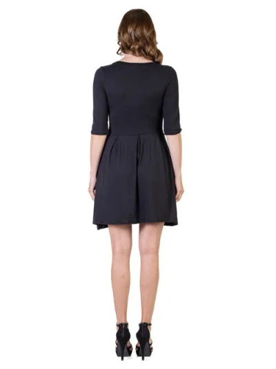 24seven Comfort Apparel Three Quarter Sleeve Fit And Flare Mini Dress In Blue