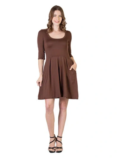 24seven Comfort Apparel Women's Three Quarter Sleeve Mini Dress In Brown
