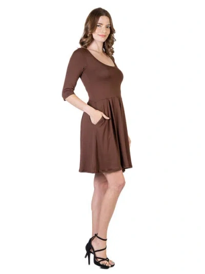 24seven Comfort Apparel Women's Three Quarter Sleeve Mini Dress In Brown