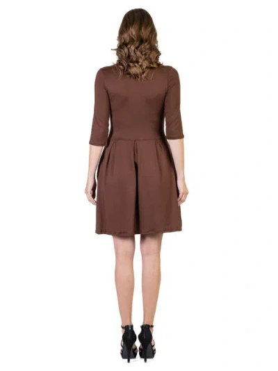24seven Comfort Apparel Women's Three Quarter Sleeve Mini Dress In Brown