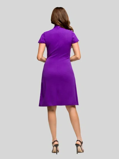 24seven Comfort Apparel Mandarin Collar Knee Length Wrap Dress In Purple