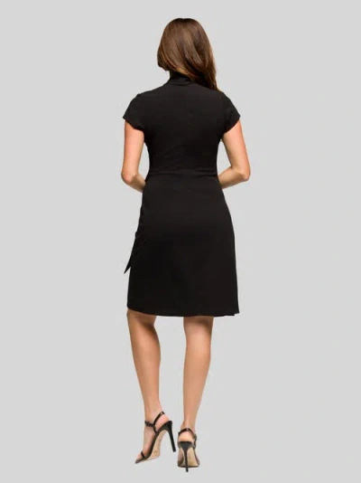 24seven Comfort Apparel Mandarin Collar Knee Length Wrap Dress In Black