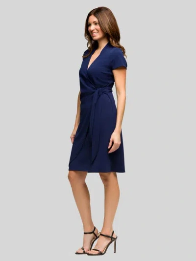 24seven Comfort Apparel Plus Size Mandarin Collar Knee Length Wrap Dress In Burgundy
