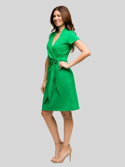 24seven Comfort Apparel Mandarin Collar Knee Length Wrap Dress In Green