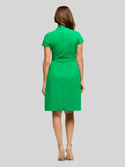 24seven Comfort Apparel Mandarin Collar Knee Length Wrap Dress In Green